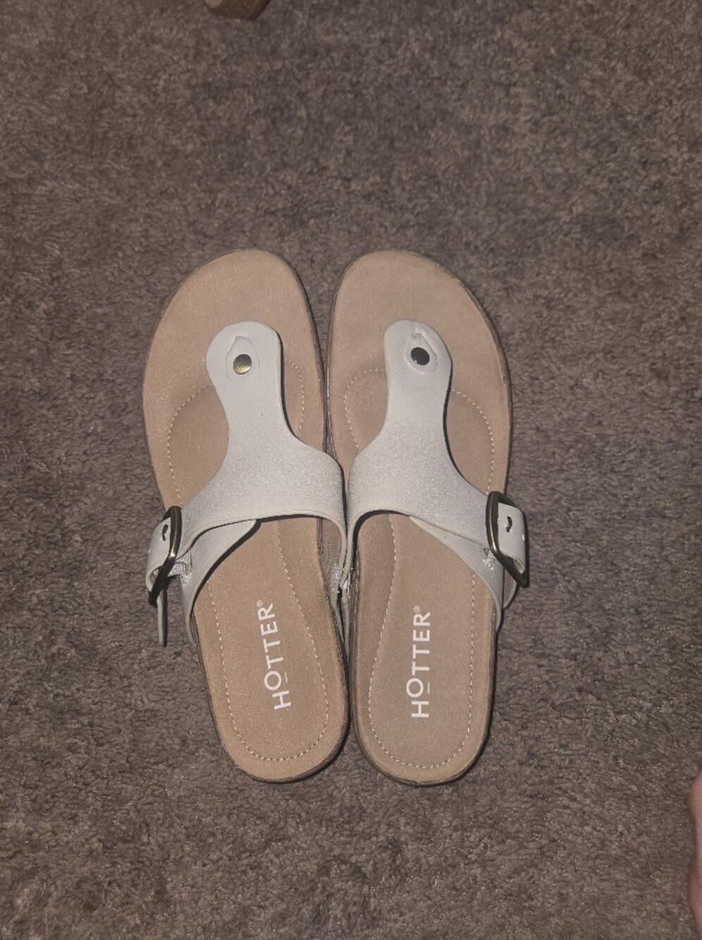 hotter Silver Leather Toe-Post Sandals with Buckle